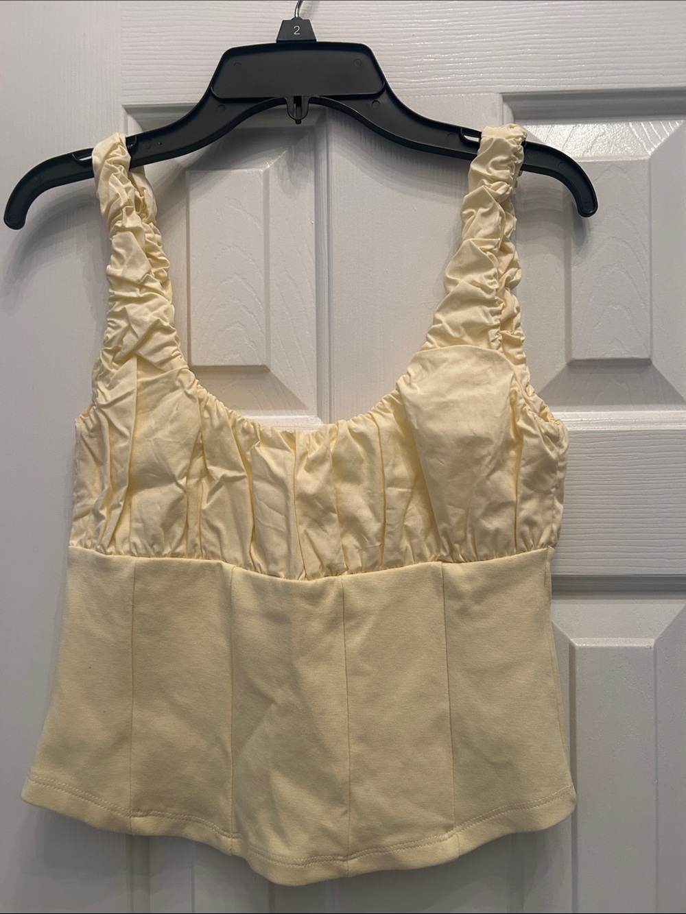 Zara Pale Yellow Ruched Crop Top